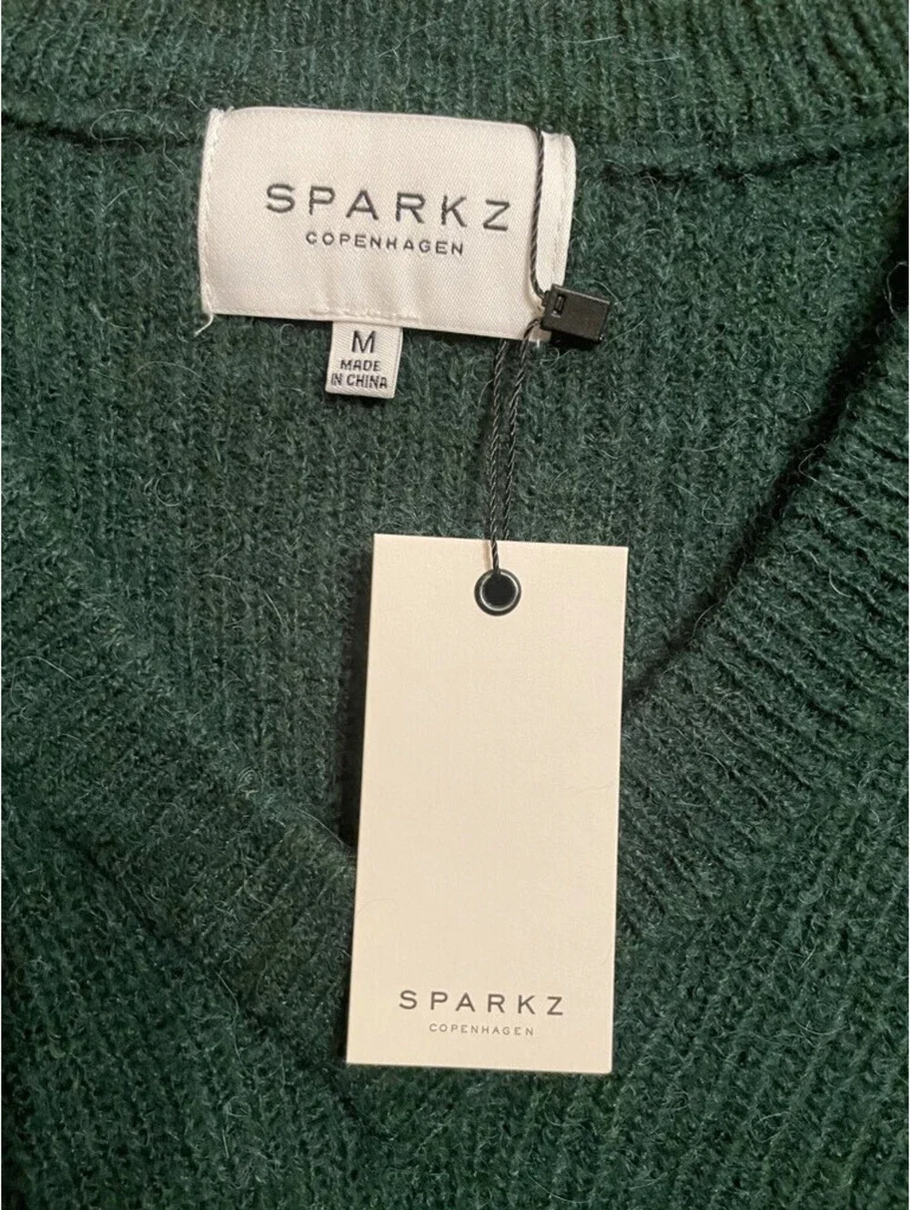 Sparkz Copenhagen Womens Amia Pullover Sweater Green V Neck Stretch Size M New